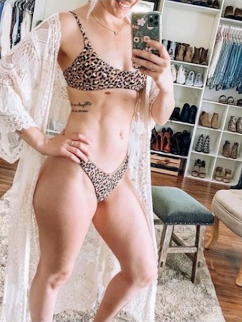 Aerie Leopard Super High Cut Cheekiest Bikini Bottom Raw Sienna Small